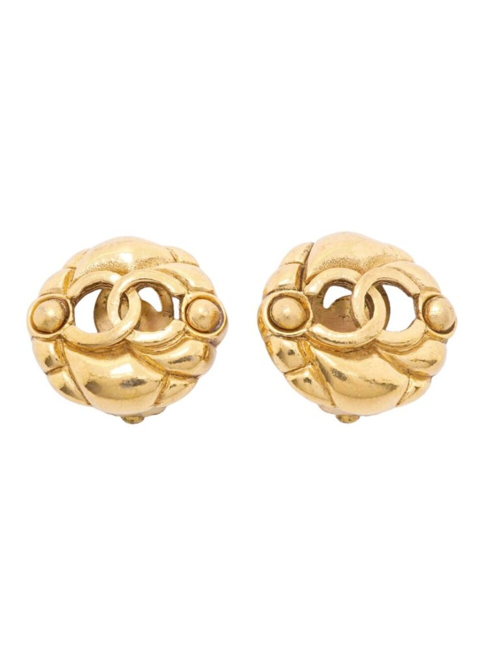 Chanel Earrings Vintage CC Logo Round Circle Gold Plated